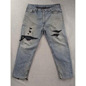 Levi's 550 Jeans Mens 42x34 Blue Relaxed Fit Tapered Distressed Ripped Holes Y2K